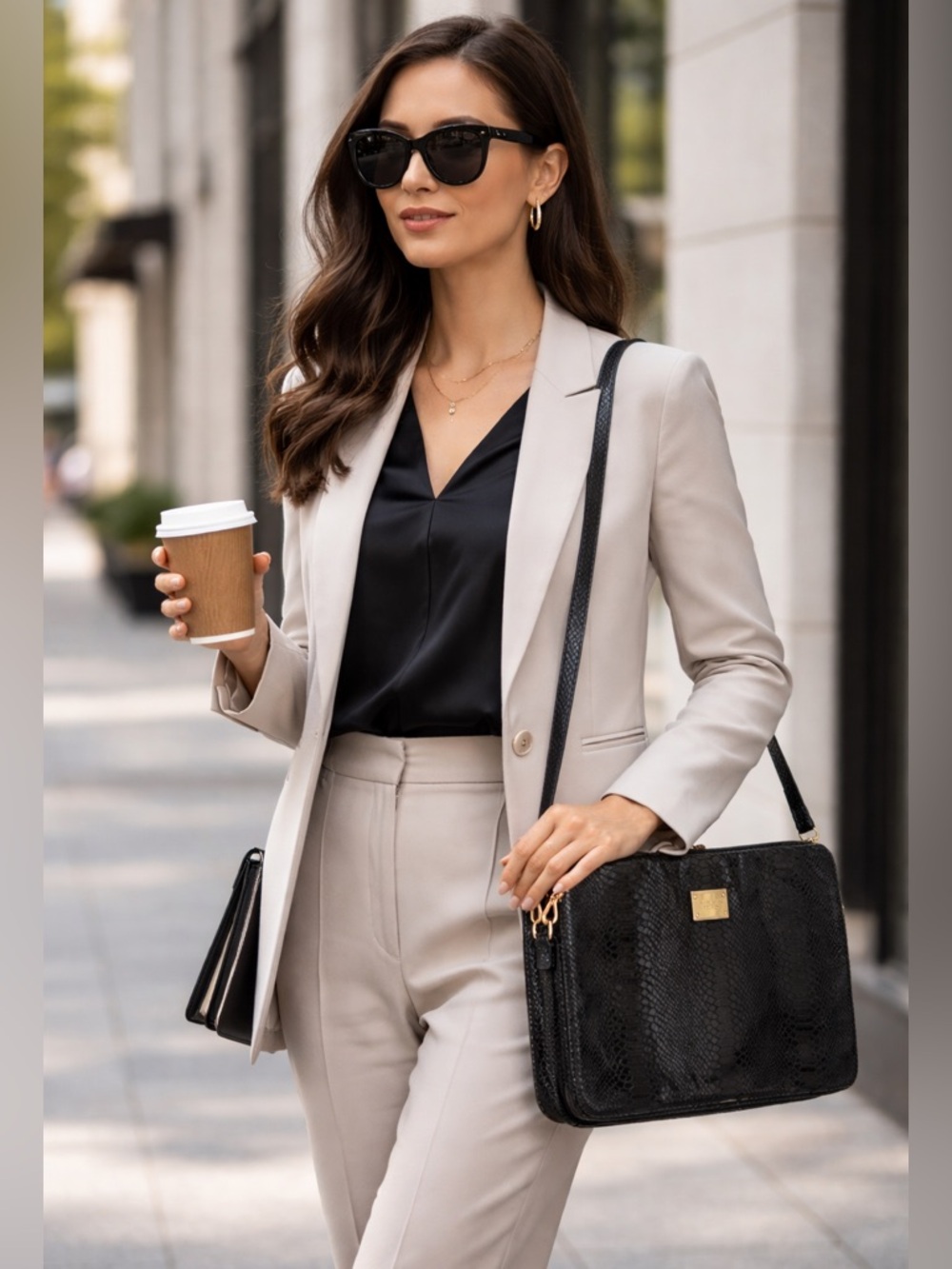 Michael Kors Black Snakeskin Textured Laptop Sleeve Crossbody Bag